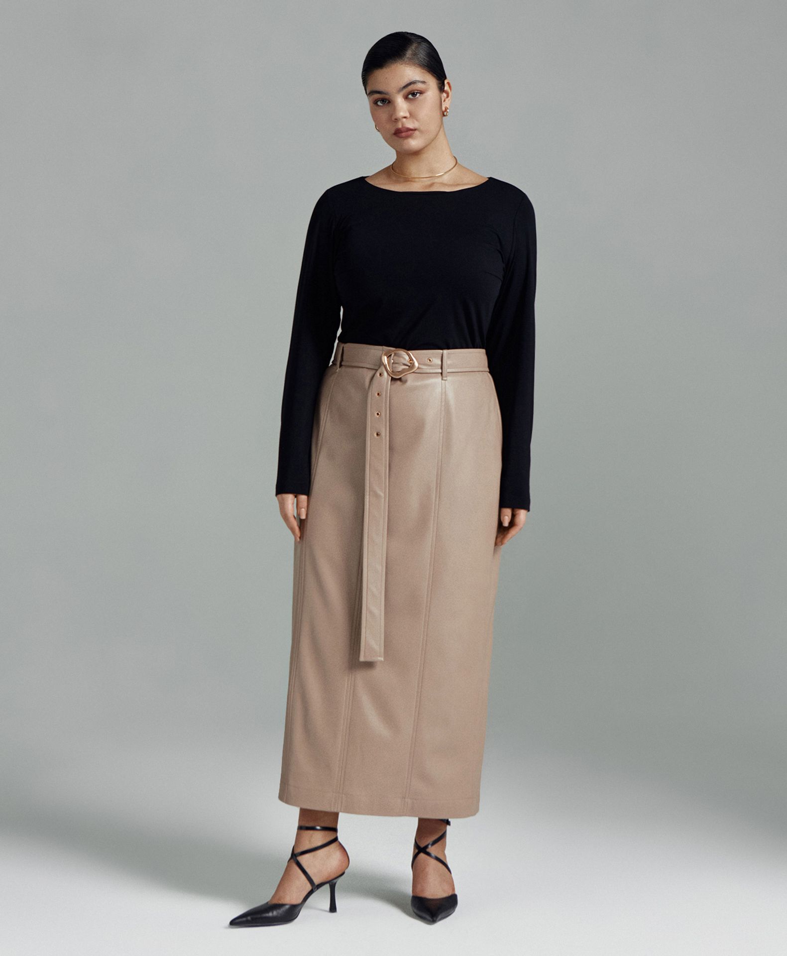 Юбка макси из экокожи