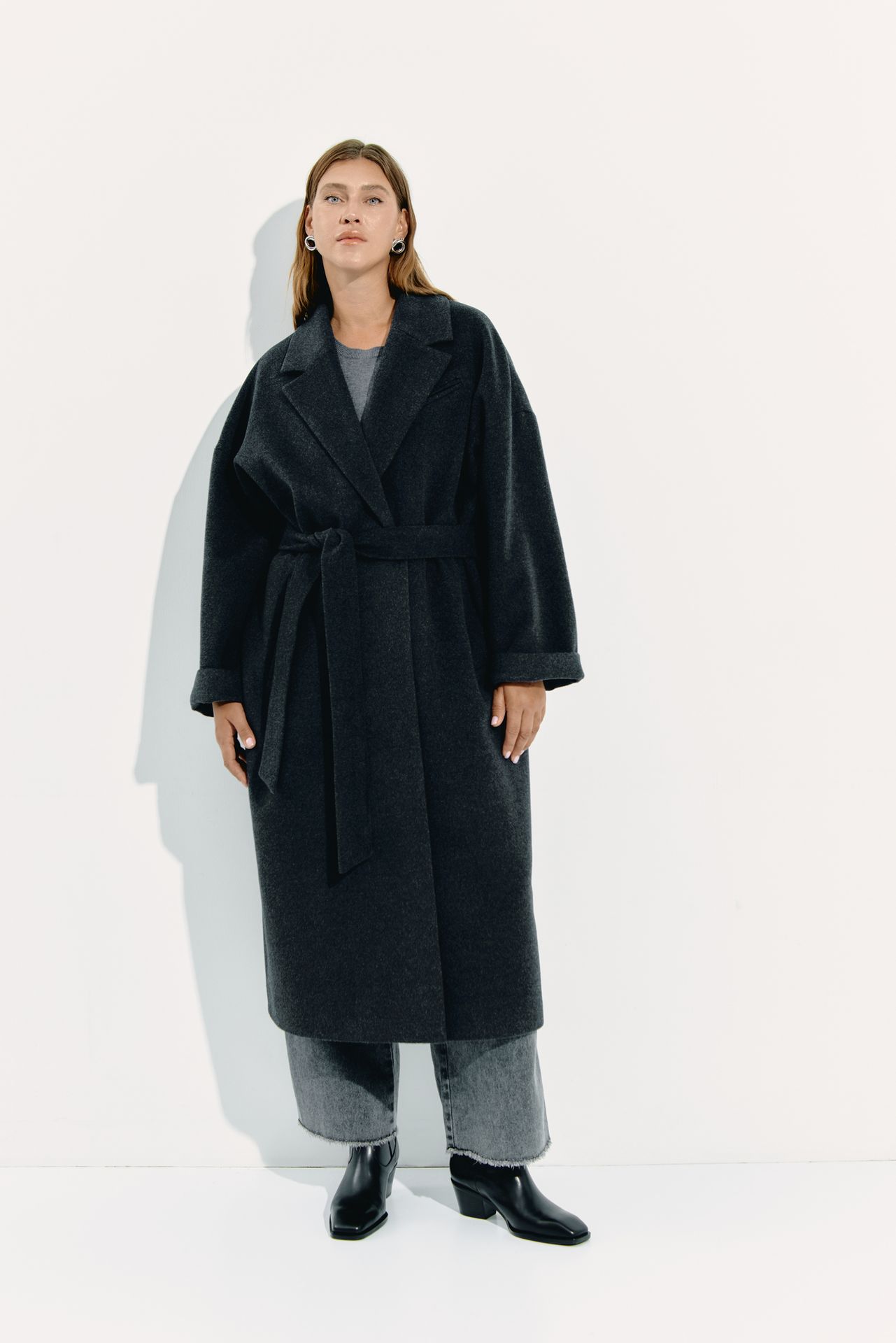 Пальто-халат из шерсти и шелка LUNAR