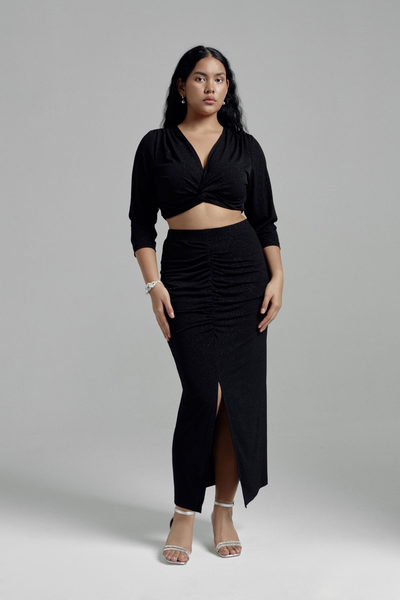 Юбка с ассиметричной драпировкой в блеске